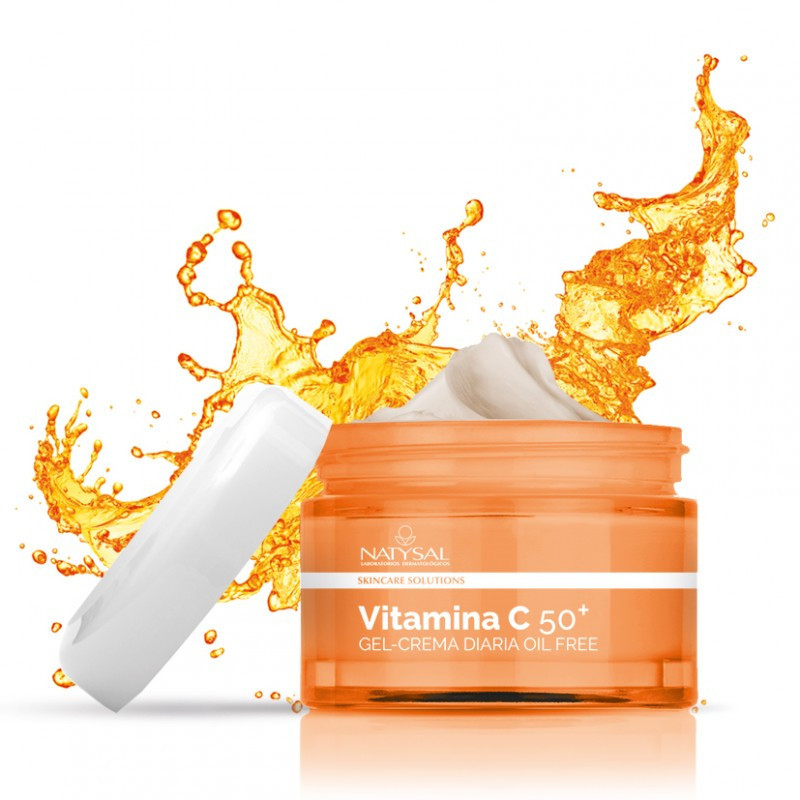 Crema Vitamina C 50+ diaria, antioxidante, revitalizante e iluminadora Textura ligera oil-free. Natysal